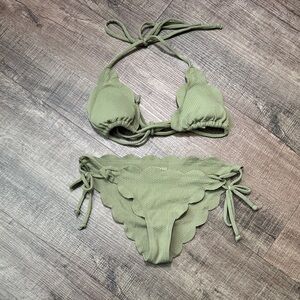 Marysia Swim Olive Green Scalloped Two-Piece Bikini